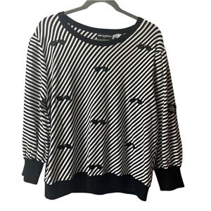 Karl Lagerfeld striped sweater w/ embroidered sunglasses. B&w Size XL. #10232